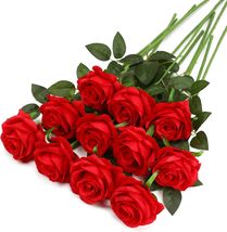 Red Fake Roses Artificial Flowers - 10 Pcs Fake Artificial Roses Silk Flowers - £9.36 GBP