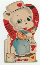 Vintage Valentine Card Dressed Bear Painter 1942 Die-Cut for Child - £6.31 GBP
