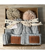 Rae Dunn Mama And Mini Hat Set Fleece Lined Beanies Gray Beige Pink NWT - $48.83 CAD