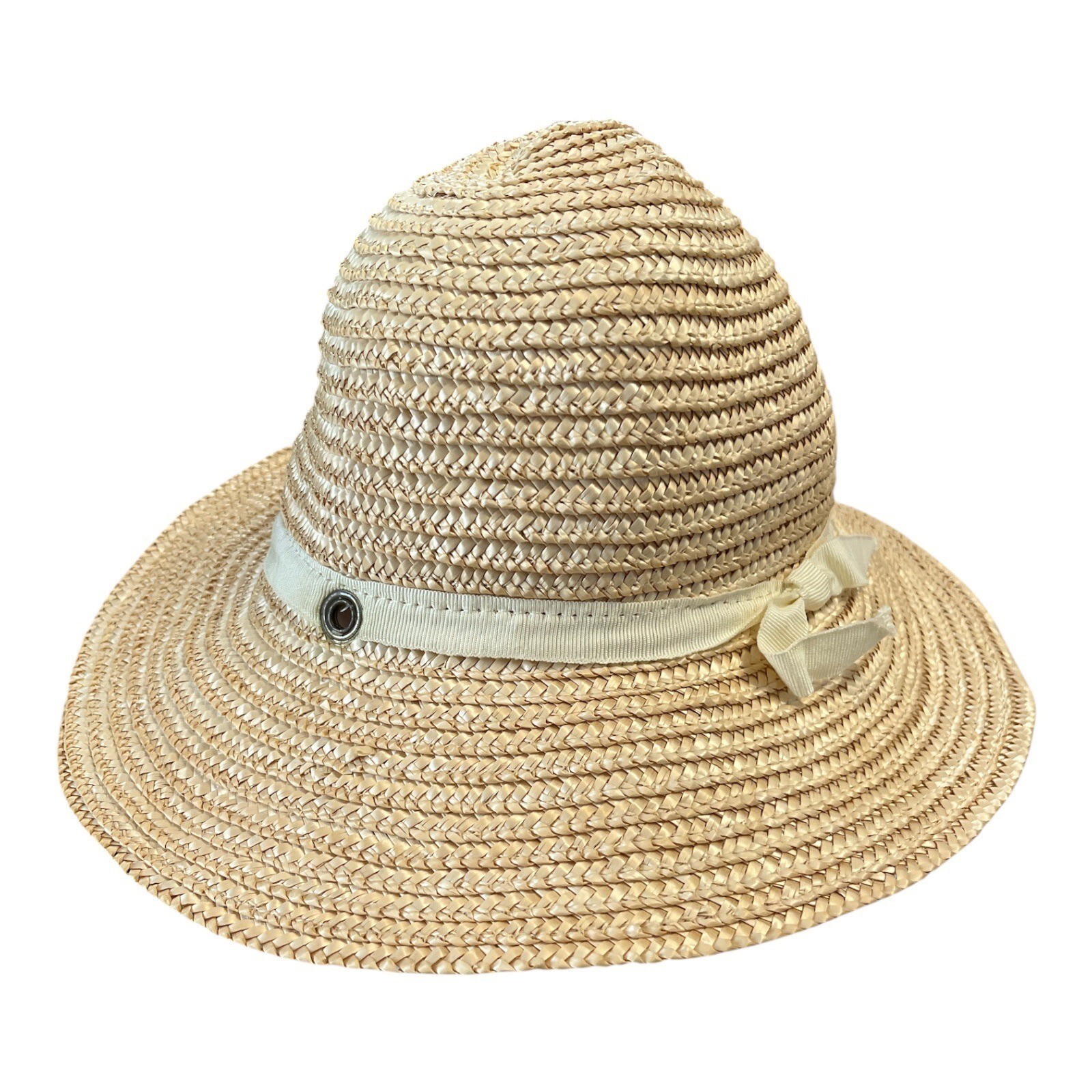 Vintage Youth-Sized Straw Hat – Made in Italy – Natural Woven with Ribbo... - $20.00