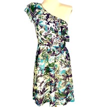 Kensie One Shoulder Ruffle Abstract Print Chiffon Dress Size 4 Fit Flare... - $38.12