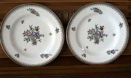 Spode 2 Bone China 9-in Luncheon Plates Lowestoft Flowers Floral Gold Rim Lunch - £14.95 GBP