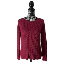 Vintage L.L. Bean Long Sleeve Cable Knit Pullover Sweater Cranberry Red ... - £19.33 GBP