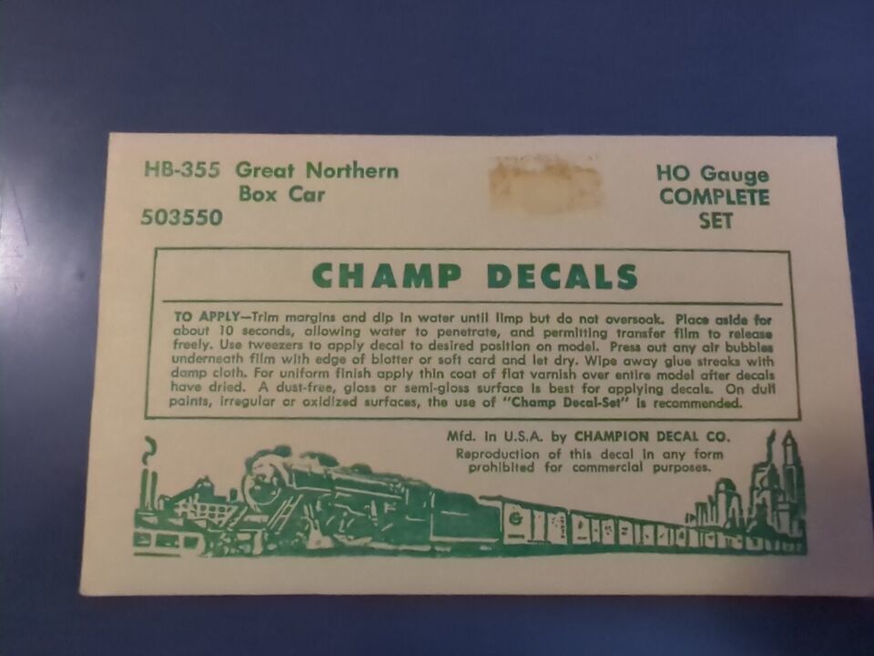 Vintage Champ Decals No. HB-355 Great Northern Boxcar HO - $14.95
