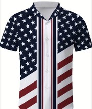 Men&#39;s Patriotic American Flag Button Down Front Shirt Short Sleeves XL (42) NWT - £18.77 GBP
