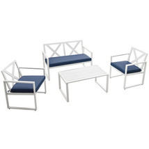 4 Pieces Outdoor Conversation Set with Sturdy Steel Frame - Color: White - £243.43 GBP
