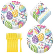 HOME &amp; HOOPLA Easter Party Supplies - Pattern &amp; Tie Dye Easter Egg Paper Dinner  - £15.79 GBP