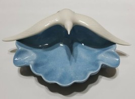 Porcelain White Dove Blue Trinket Ashtray Jewelry Dish Art Pottery 8&#39;&#39; Seashell - £21.70 GBP