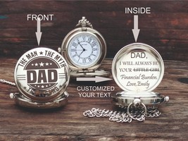 Engraved Brass Pocket Watch - Personalized Gift For Dad - Father&#39;s Day Gift - £18.35 GBP+