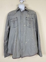 Bke Buckle Men Size L Blue Western Shirt Snap Up Long Sleeve Bleach Spot Distres - £5.75 GBP