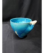 Beautiful UNIQUE Studio Art Pottery Planter Pot Bowl Bird Design Teal Bl... - $49.99