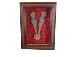 c1950 Vintage Carved wood spoons in shadowbox frame - £59.17 GBP