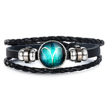 Fashion Luminous 12 Constellation Bracelet Zodiac Sign Beads Leather Bangle Brac - £11.59 GBP