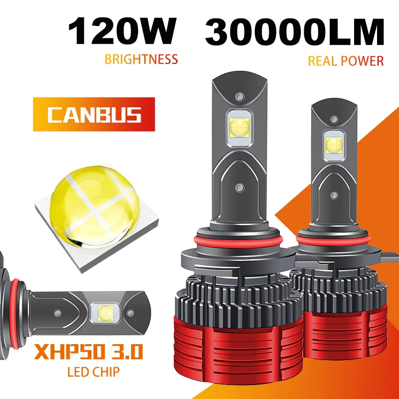 K5C LED H4 H7 Car LED Headlight Bulb Canbus 120W 30000LM 6000K X-50 3.0 LED H8 H - £177.42 GBP