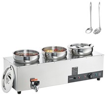 VEVOR Electric Soup Warmer, Three 7.4QT Stainless Steel Round Pot 86~185... - $286.60