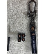Genuine Porsche Leather Lanyard  &amp; Porsche Metal Tire Air Stem Valve Cov... - $45.49