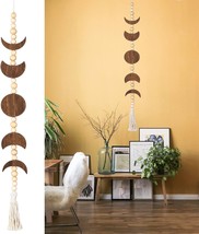  Moon Phase Wall Hanging Wood Beaded with Tassel - £24.78 GBP