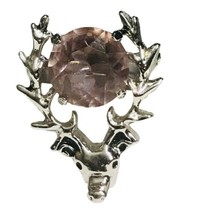 Royal Stag Brooch,Sterling Silver Scottish Stag,Amethyst Deer Head Brooch - £60.88 GBP