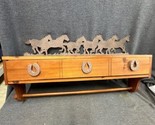 Wooden Shelf Towel Rack with Metal Horses and Drawer Farmhouse Rustic 26” - £35.03 GBP