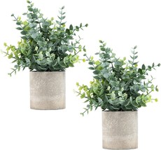 Coferset 2 Pack Fake Sprayed Eucalyptus Plant In Pots Small House Plants For - £35.94 GBP