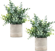Coferset 2 Pack Fake Sprayed Eucalyptus Plant In Pots Small House Plants... - $39.98