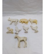 Lot Of (8) Vintage Farm Animal White Plastic Toys 1-2&quot; Horse Pig Rooster... - $16.82