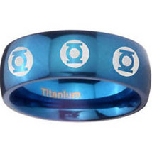 (New With Tag)Tungsten Carbide Dome Court Green Lantern Wedding Band Ring - Blue - £46.29 GBP