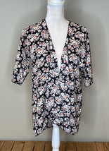 lularoe women’s floral short sleeve open front cardigan sz Large Black white C8 - £7.47 GBP