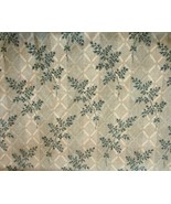 Green Stripe Fabric w/Leaf Pattern/Beige Background/3 yds/Vintage - £12.58 GBP