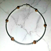 Tiger Eye &amp; Sterling Silver Tube Style Bracelet 925 SS 6.5&quot;, 7&quot;, 7.5&quot; or 8&quot; - £14.20 GBP+