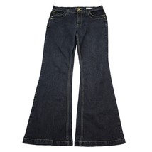 Dupless Pants Womens 10 Black Flared Mid Rise Flat Front Dark Wash Denim Jeans - £24.09 GBP