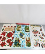 Static Cling Window Christmas Decorations x3 Poinsettias. Santas &amp; Animals - $331.61 MXN