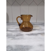 Amber Crackle Glass Mini Creamer Pitcher 4.5&quot;, Vintage, Farmhouse Table ... - £7.63 GBP