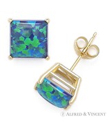 Peacock Square Cut Lab-Created Opal Studs 14k Yellow Gold Pushback Stud ... - $177.00 CAD+