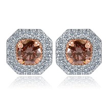 1.08 TCW Lab Grown Round Vivid Pink Diamond Stud Earrings 14k White Gold - $910.41