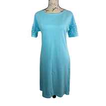 Talbots Petite Cotton Eyelet Short Sleeve Shirt Dress Light Blue Women Size P XS - £25.08 GBP