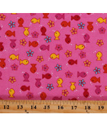 Flannel Fish Goldfish Flowers on Pink Kids Cotton Flannel Fabric Print D... - $169.43 MXN