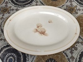 Vintage 1980s Noritake Devotion Ivory China 16&quot; Soft Taupe Roses Oval Platter - £40.06 GBP