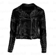 New Woman Brando Style Half Silver Studded Black Leather Jacket All Size-21 - $179.99