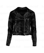 New Woman Brando Style Half Silver Studded Black Leather Jacket All Size-21 - $199.99