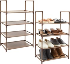 Brown 4-Tier Narrow Shoe Rack With Metal Free Standing Shelf Organizer In 2 Pack - £27.16 GBP