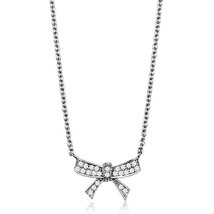 Fashion Women&#39;s Rhodium Plated Cubic Zircon Bow Knot Shaped Pendant Necklace 16&quot; - £55.48 GBP