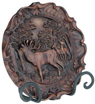 Decorative Plate MOUNTAIN Lodge Bugline Elk in Forest Resin Hand-Cast - £101.47 GBP