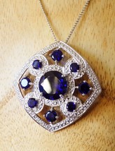 14K White Gold Over 2Ct Round Simulated Sapphire Cluster Women&#39;s Gift Pendant - £66.48 GBP