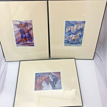 3 Jody Bergsma Signed Horse Prints 4.5x6.5 Framed 11x12 Set Stallions Pony Vtg - £22.37 GBP