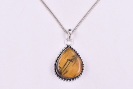 Rhodium Poliert Handgefertigt Birne Form Tiger Eye Damen Anhänger Halskette Gift - £16.62 GBP+