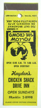 Hayden&#39;s Chicken Shack Drive Inn - North Little Rock, Arkansas Matchbook Cover - £1.37 GBP