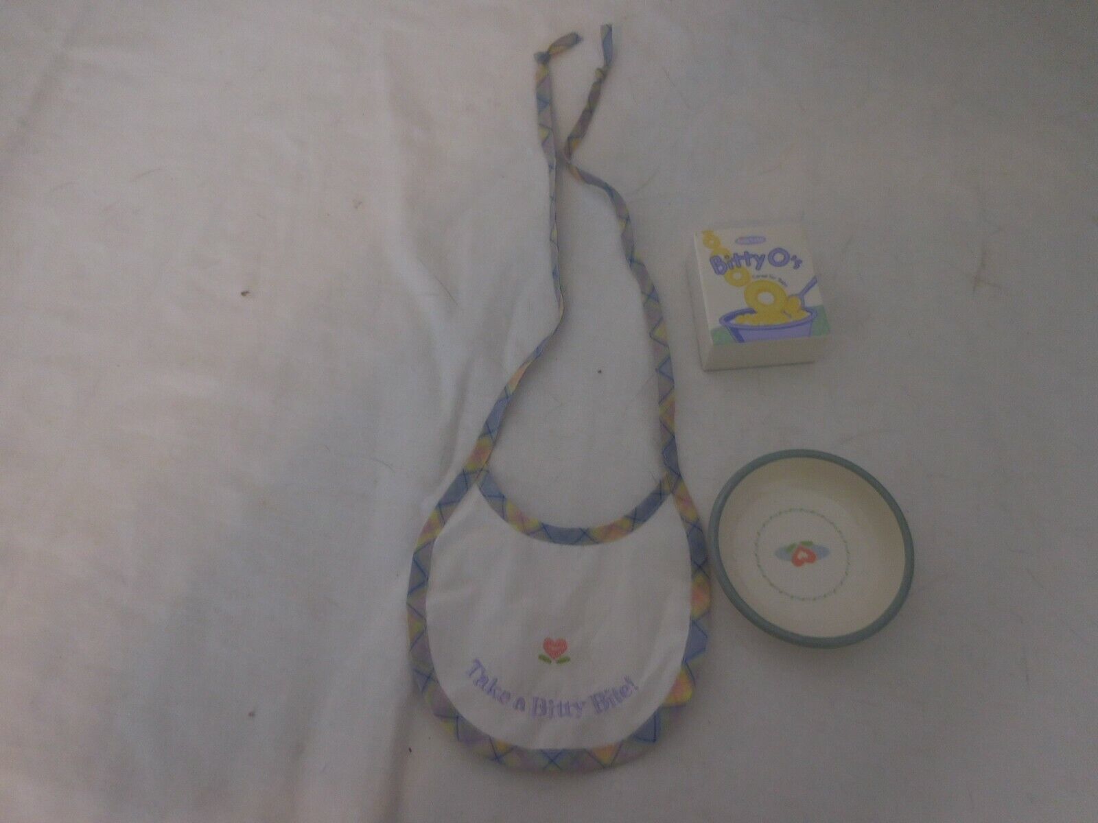 American Girl Bitty Baby's Lunch Fun Set 2003 Bowl and Cereal + Bib from Breakfe - $20.80