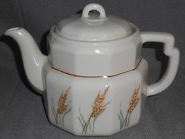 Vintage PORCELIER CHINA Six Cup TEAPOT w/ Wheat Stalk Design MADE IN USA - £19.46 GBP