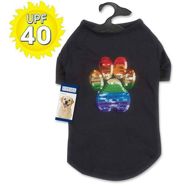 Puppy Pride Sequin Tees Rainbow Pawprint Equality Dog Shirts Sun Protection UPF